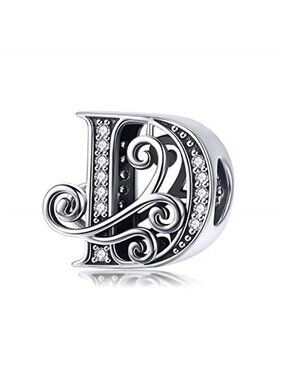 Sterling Silver Initial Letter Charm Cubic Zirconia Bead Bracelet Necklace